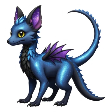 Feral Rare Fantasy Dark Glittery gothic spooky  sparkly shiny Draco-Vernid-Trico-species by LiLaiRa, random markings, tufted tail, tufted ears, full body sticker