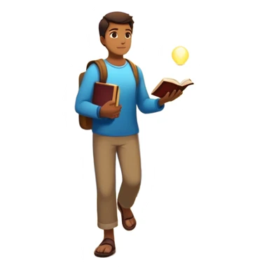 A man walks from darkness and inner conflict toward a glowing light in his chest, guided by intuition. Along the path, he passes through ambition and emptiness, then reaches a radiant mountaintop where healing transforms him into a fulfilled guide, holding a book and offering his hand to others. sticker