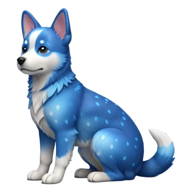 cinematic-[australian catle dog]-realistic-full-body-sitting-emoji,-tail-resting-loosely-beside-its-paws,-head-tilted-dramatically,-sleek-[vibrant-blue-speckle-fur]-fur,-simplified-yet-realistic-focused-features,-highly-detailed,-glowing-with-an-almost-sarcastic-glow sticker