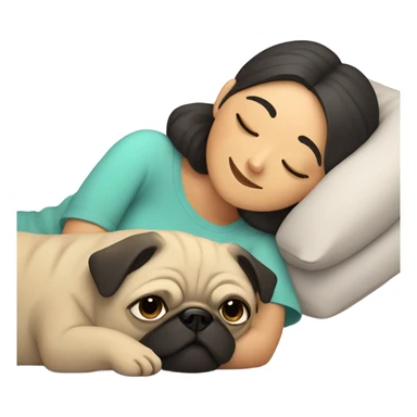 Pug sleeping with female owner happily  sticker
