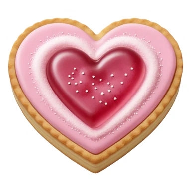 Realistic shortbread cookie in the shape of a heart with pale pink jelly middle filling and sprinkled powder sugar on top. sticker