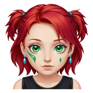 a girl with red hair and green streaks, blue eyes, piercings in a black dress sticker