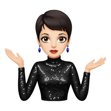 Liza Minnelli with dark brown hair, black sequin outfit sticker