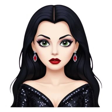 Vampira with long black hair, black sequin outfit sticker