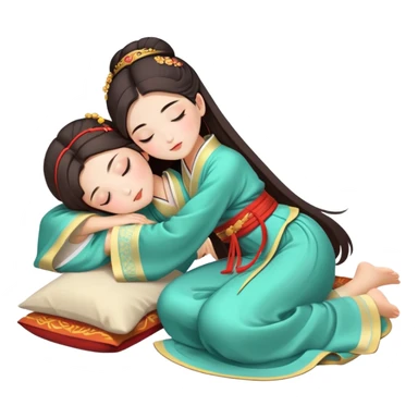 Beautiful girl in Hanfu lying on the ground sleeping sticker