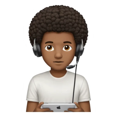 A dark-skinned boy with an afro, gamer , and ears, wearing a white shirt. sticker