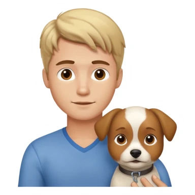 Handsome brown haired guy with a blond little dog sticker