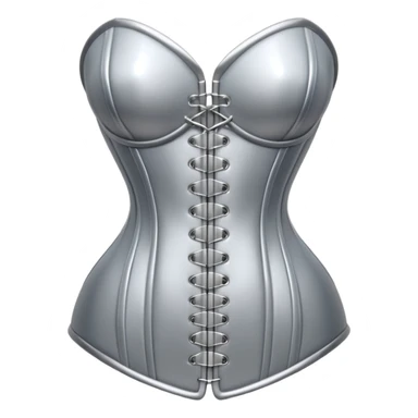 A luxury corset emoji made of silver chrome, smooth metallic curves, minimal fashion silhouette, glossy reflections, sensual high-end aesthetic, iOS emoji style, centered, clean white background sticker