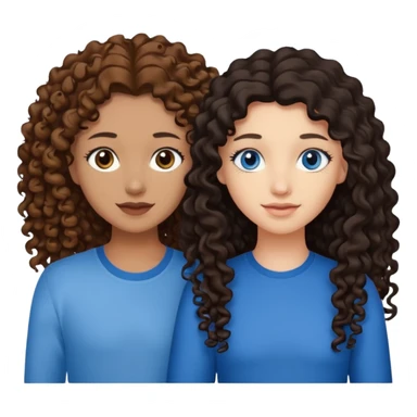 Two best friends .bestie 1: beige skin with brown long hair and blue eye. Bestie 2:mixed race skin with curly black hair and brown eye sticker