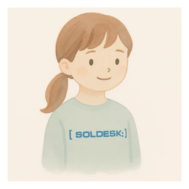 Add the SOLDESK logo to the character's shirt, keep the watercolor art style, preserve the original background. sticker