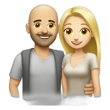 happy couple blond russian girl with a bald arab guy sticker