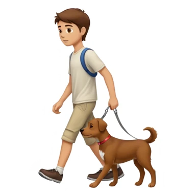 white boy with brown hairs walking with dog sticker