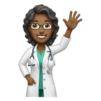 female african middle aged doctor waving and smiling sticker