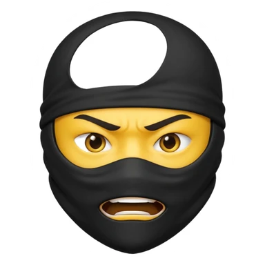 angry ninja face emoji, classic yellow emoji style, mouth and lower face fully covered by all black ninja uniform, only intense eyes visible sticker
