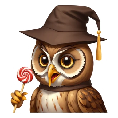 Owl in scholar cap Licking lollipop sticker