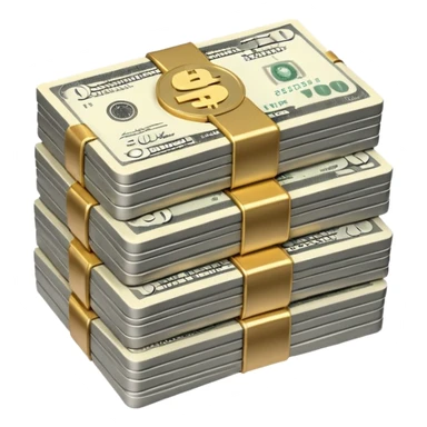 Metallic black-and-white money pack emoji, simple geometric stack of bills,minimal style
 sticker