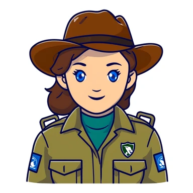 white woman park ranger with brown hair and blue eyes in a nature background sticker