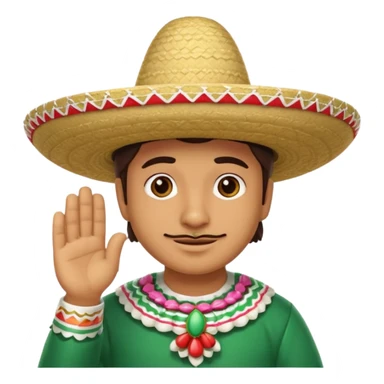 person deep in thought with a light smile on his face, wearing a traditional Mexican sombrero. The character has a neutral or slightly furrowed expression, one hand gently touching their chin in a classic thinking pose.  sticker