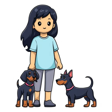 girl with long black hair and doberman dog sticker