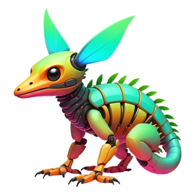 Tropical futuristic lush warm-colored modern neon-colored cyber-Fakémon-Trico-creature sticker
