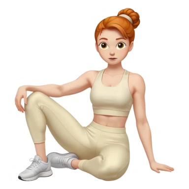Ginger girl gym sit ups middle part slick back bun cream outfit sticker