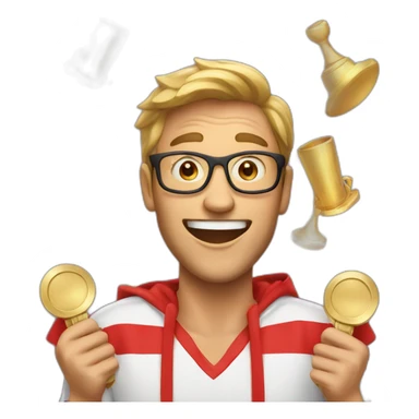 Excited man with awards sticker