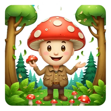 forest character laughing with mushroom confetti sticker