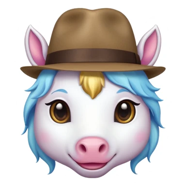 unicorn face cute wearing fedora sticker