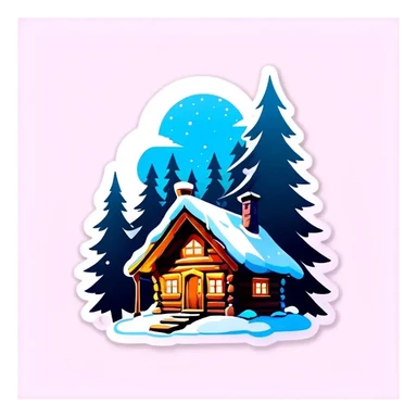 Eine Hütte im Wald mit Glasdach , Winterlandschaft, Schnee und Nordlichter am Himmel sticker