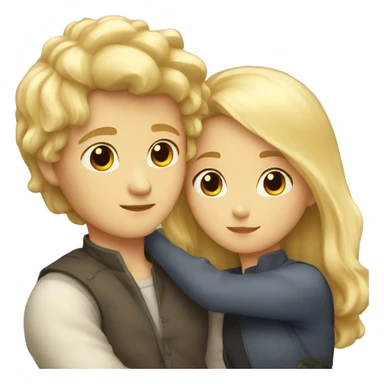 A blonde-haired girl and a dark-haired boy cuddling sticker