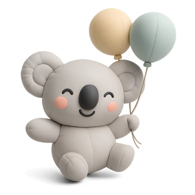 koala floating with pastel balloons, happy face, cushion style sticker