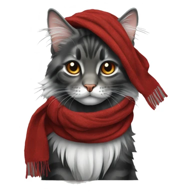 Main Coon cat black grey red with scarf sticker
