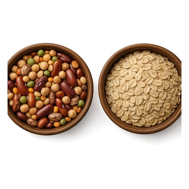 BOWL DI LEGUMI INSIEME A BOWL DI FIOCCHI DI AVENA POGGIATE,  iperrealistico 4k sticker