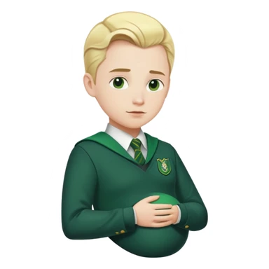 pregnant man in Slytherin uniform, short slicked-back blonde hair, pale skin sticker