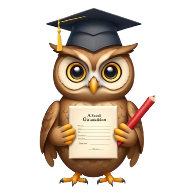 Owl smiling with graduation hat and diploma in claws sticker