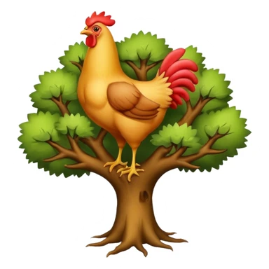 a tree with no leaves and a huge chicken on top sticker