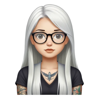 girl with long white  straight hair and tattoos and glasses sticker