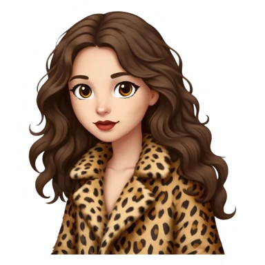 Brunette girl with long wavy hair in leopard fur coat  sticker