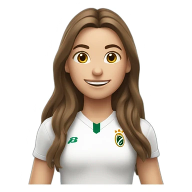 Caucasian girl with long Brown hair doing cr7 celebration as stores a gol sticker