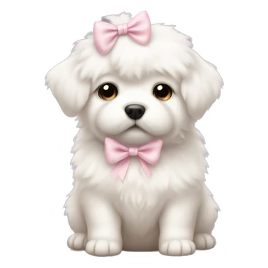 fluffy fat white puppy with pale pink bow sticker