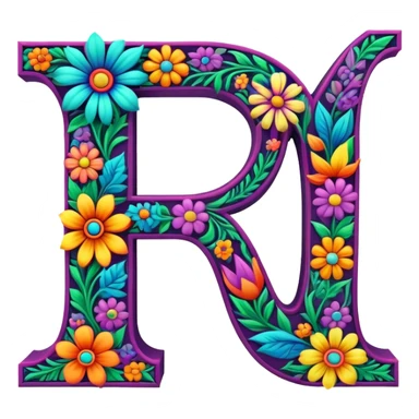 3D, gothic style psychedelic colored capital Letter “D” with hippie style flower border sticker
