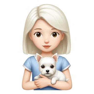 A white girl holding a white terrier sticker