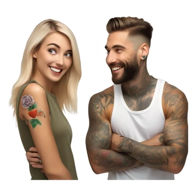 Photo Female model smiling at a very handsome tattooed man sticker
