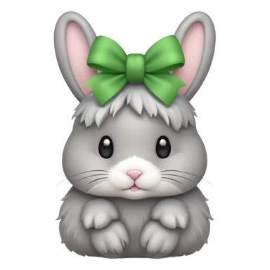 grey bunny with green bow on head sticker