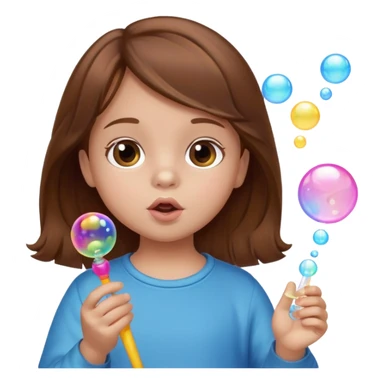 little girl blowing bubbles – Brown hair, bubble wand
 sticker