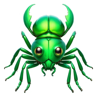 Cinematic Noble Green Bugdie Portrait Emoji, Poised and regal, with a tiny, delicate build and a vibrant, well-detailed emerald exoskeleton, deep-set soulful multifaceted eyes, Simplified yet sharp and sophisticated features, highly detailed, glowing with a soft, dignified glow, high shine, intelligent and alert, stylized with an air of miniature majesty, focused and attentive, soft glowing outline, capturing the essence of a watchful and confident insect, so majestic it feels as though it could scuttle out of the screen with effortless authority! sticker