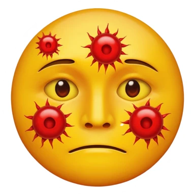 A circular yellow face with many face herpes sores that are close together and red  sticker