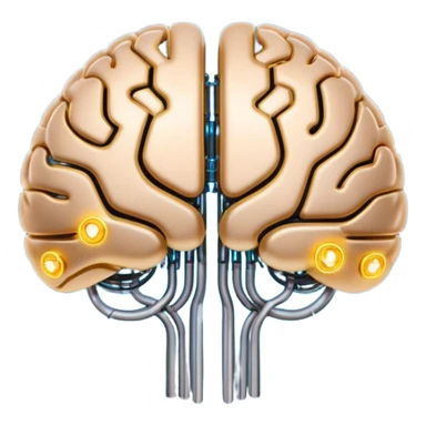 glowing brain with circuits, futuristic AI emoji style sticker