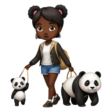 Dark girl walking a panda sticker