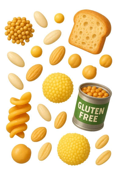 emoji stile iphone 3d di questi elementi che fluttuano in aria:

Riso, quinoa, avena, miglio, couscous senza glutine
Pasta e pane gluten-free
Farro a lievitazione lunga
Lenticchie e ceci in scatola

 che fluttuano sparse casualmente in aria, iperealistico 4k sticker